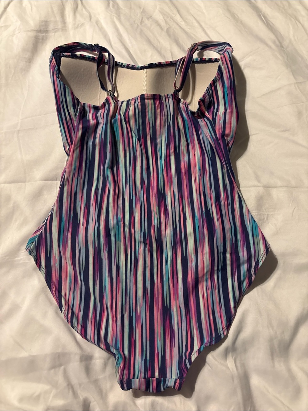 On the Beach Size 10 One Piece Swimsuit Ruched Tummy Control Pink Blue Stripe - Picture 2 of 4